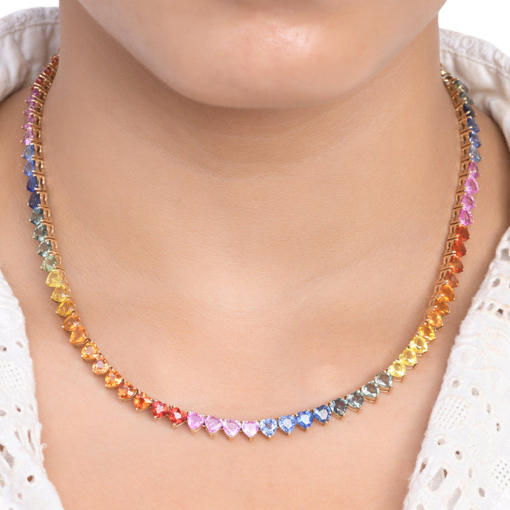 Rainbow Sapphire 5MM Heart Necklace - qivii