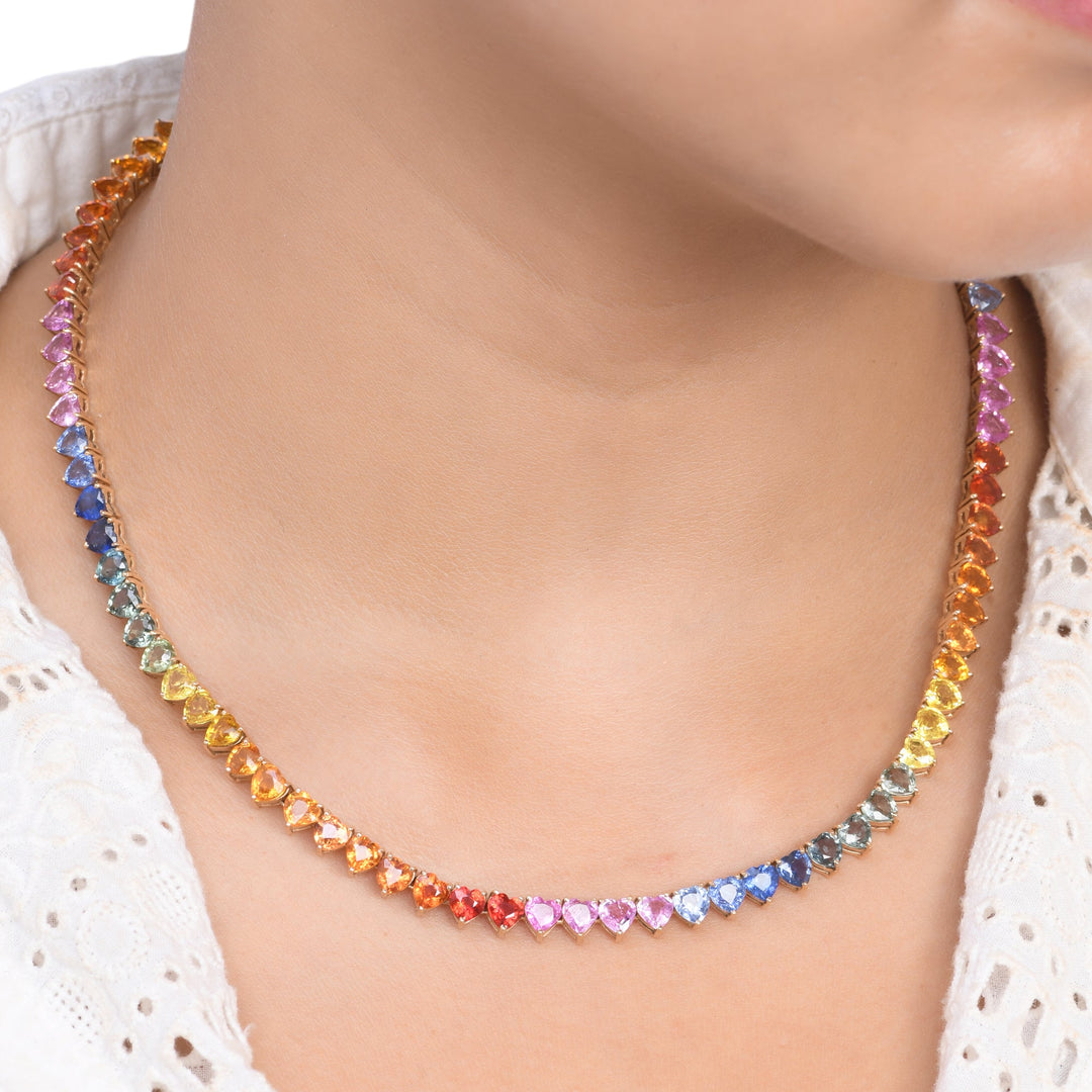 Rainbow Sapphire 5MM Heart Necklace - qivii
