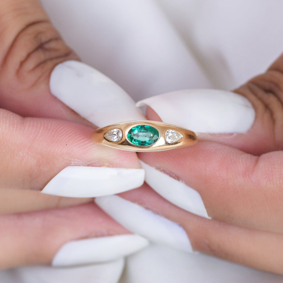 Emerald Oval Diamond Pear Mini Chunky Ring - qivii