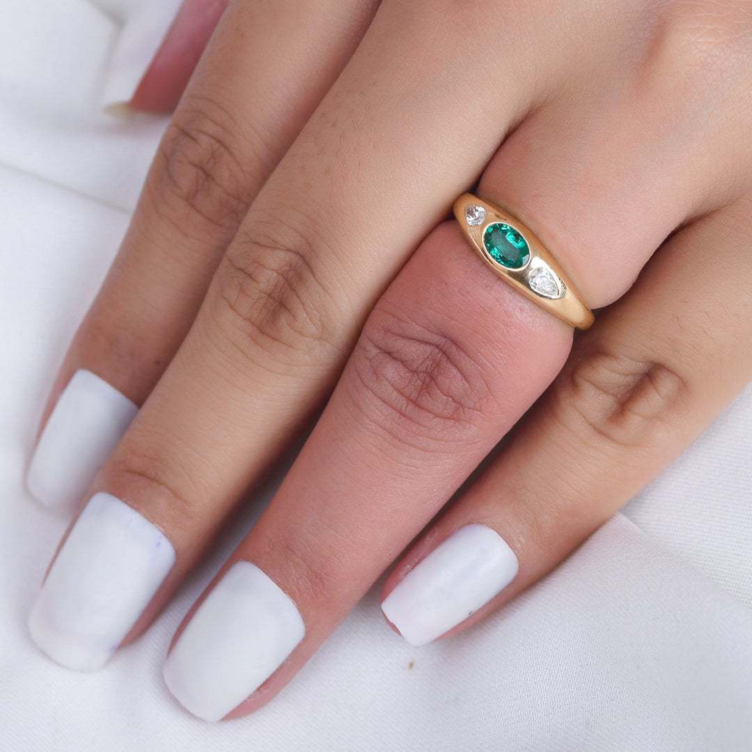 Emerald Oval Diamond Pear Mini Chunky Ring - qivii