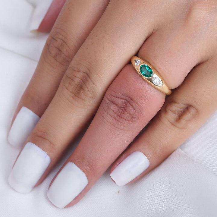 Emerald Oval Diamond Pear Mini Chunky Ring - qivii