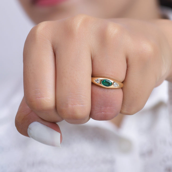 Emerald Oval Diamond Pear Mini Chunky Ring - qivii