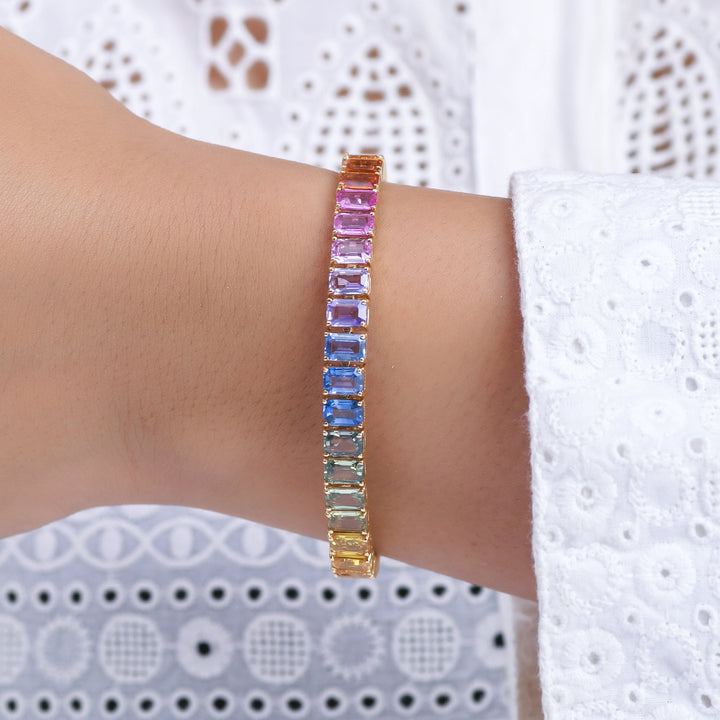 Rainbow Gemstone Emerald Cut Bracelet - qivii