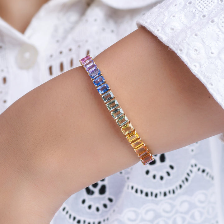 Rainbow Gemstone Emerald Cut Bracelet - qivii