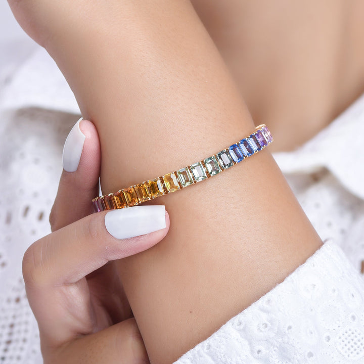 Rainbow Gemstone Emerald Cut Bracelet - qivii