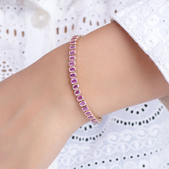 Pink Sapphire Emerald Cut Bezel Set Bracelet - qivii