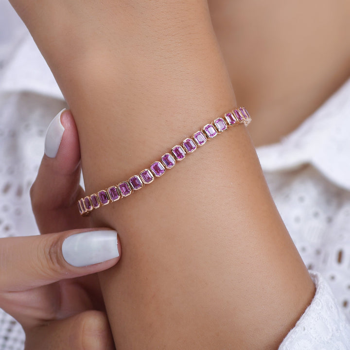 Pink Sapphire Emerald Cut Bezel Set Bracelet - qivii