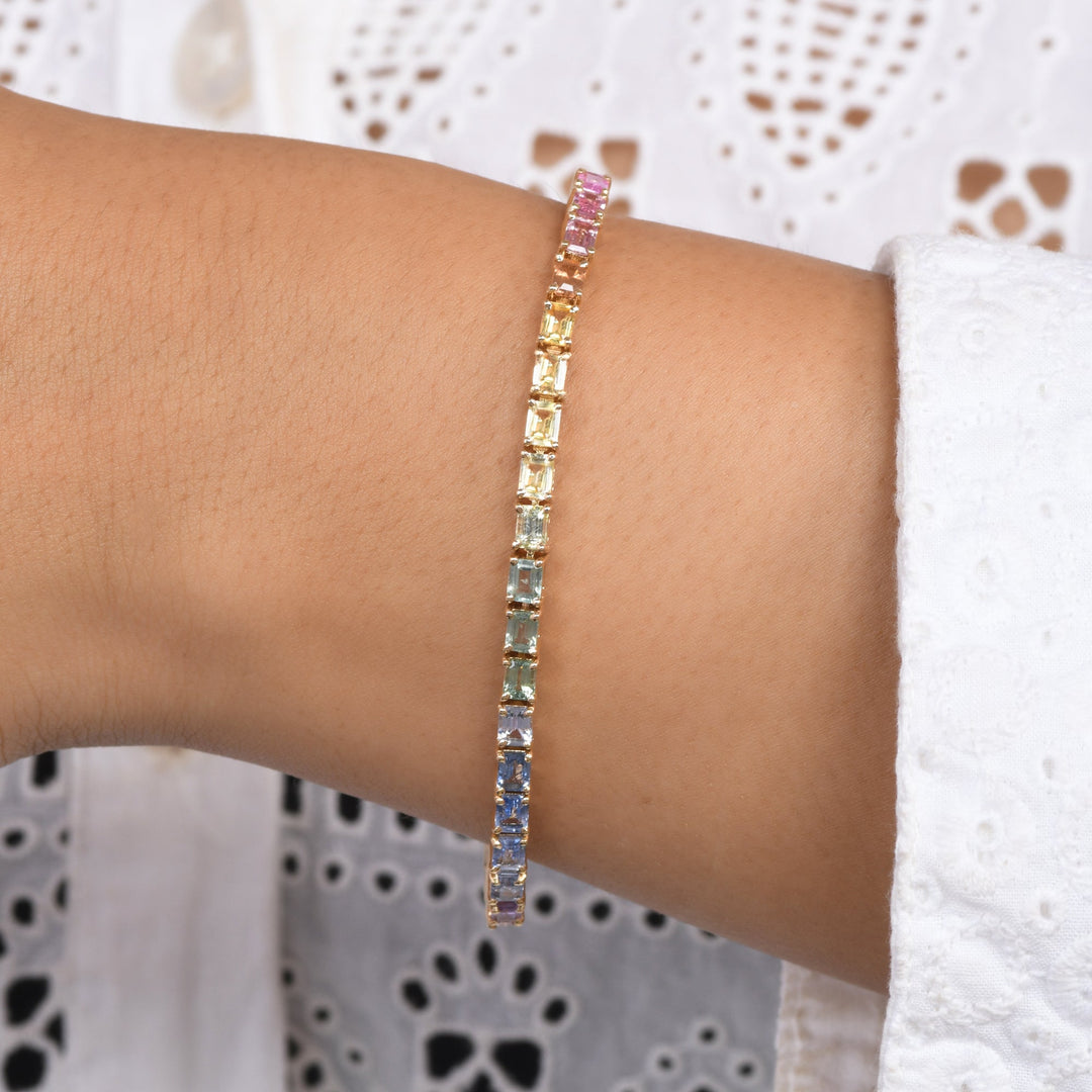 Rainbow Sapphire Small Octagon Pastel Bracelet - qivii