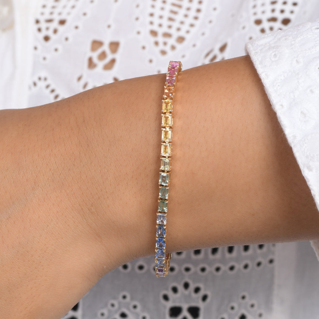 Rainbow Sapphire Small Octagon Pastel Bracelet - qivii