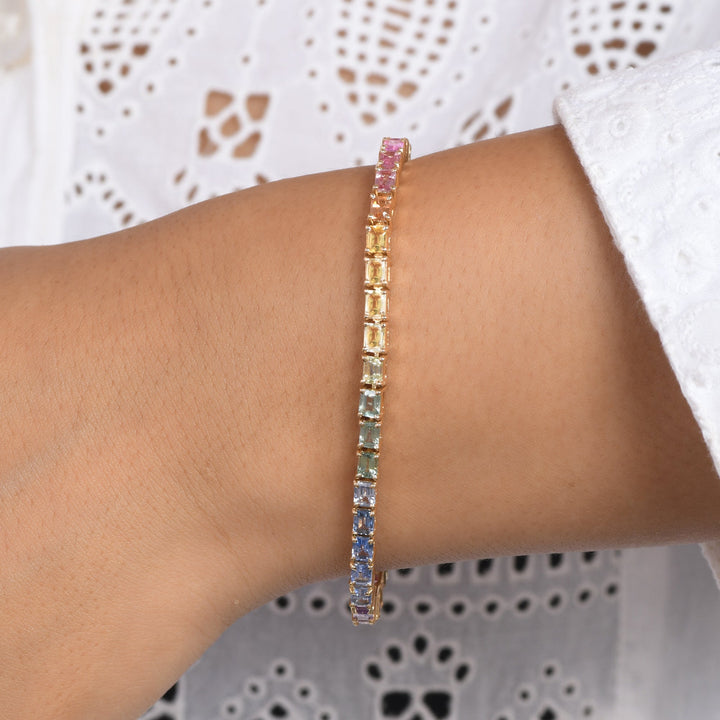 Rainbow Sapphire Small Octagon Pastel Bracelet - qivii