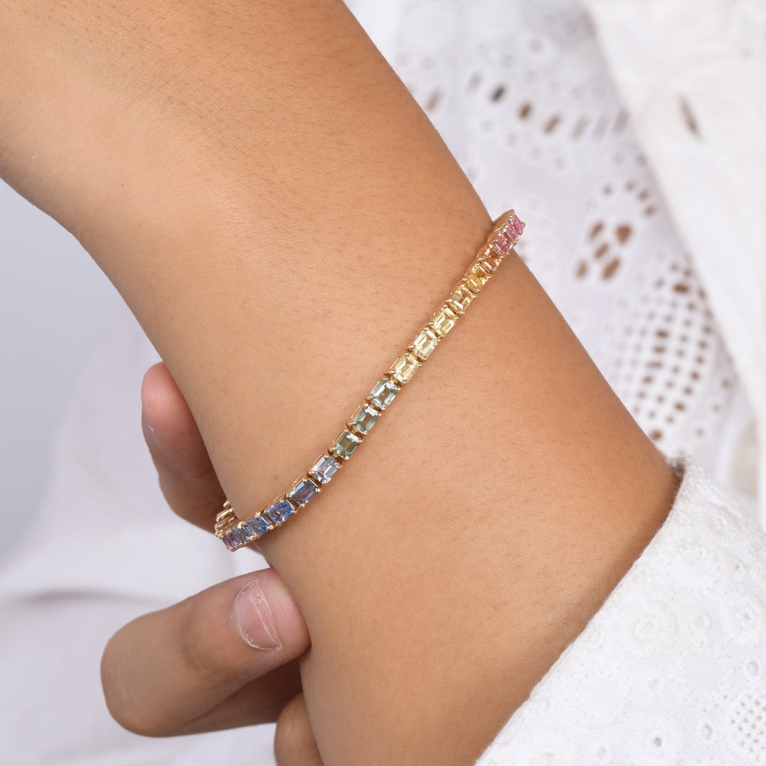 Rainbow Sapphire Small Octagon Pastel Bracelet - qivii