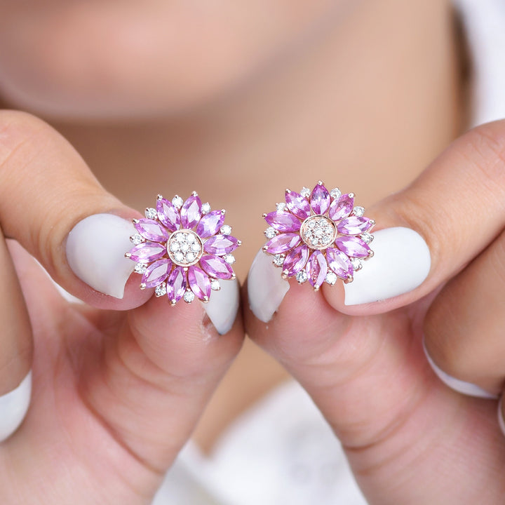 Pink Sapphire Marquise Flower Studs - qivii