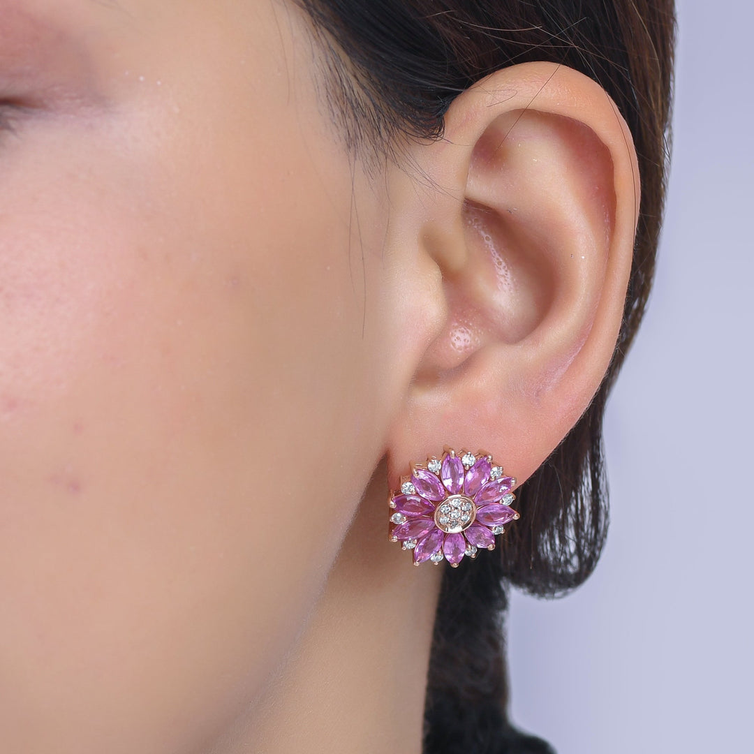 Pink Sapphire Marquise Flower Studs - qivii