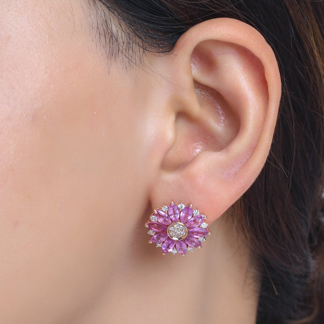 Pink Sapphire Marquise Flower Studs - qivii