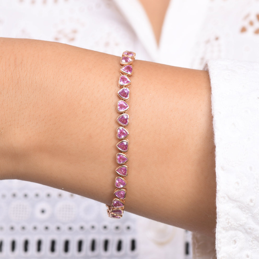 Pink Sapphire Heart Bracelet - qivii