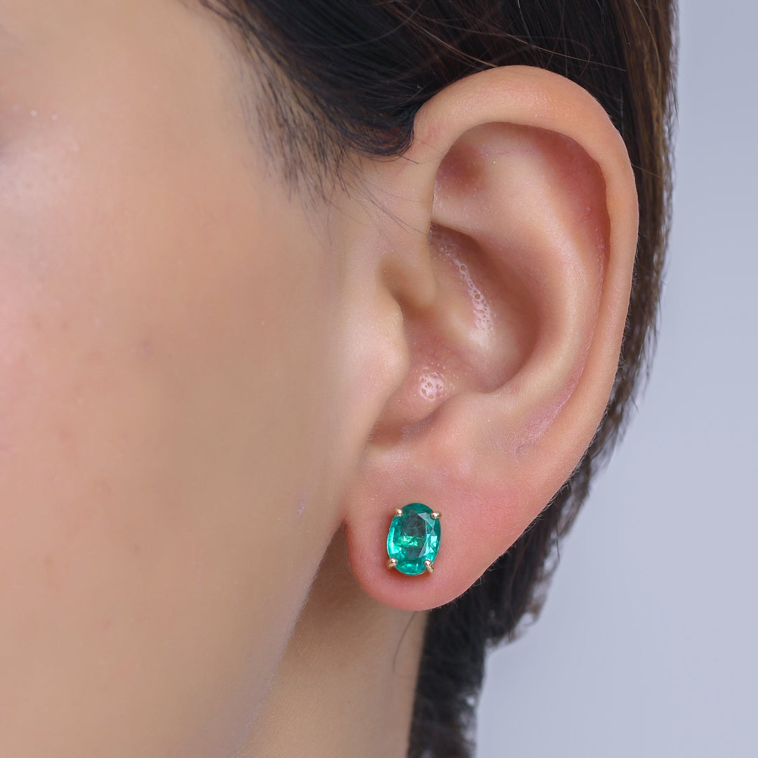 Emerald Oval Prong Set Earrings - qivii