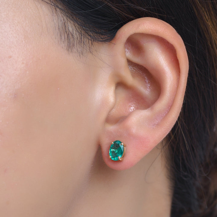 Emerald Oval Prong Set Earrings - qivii