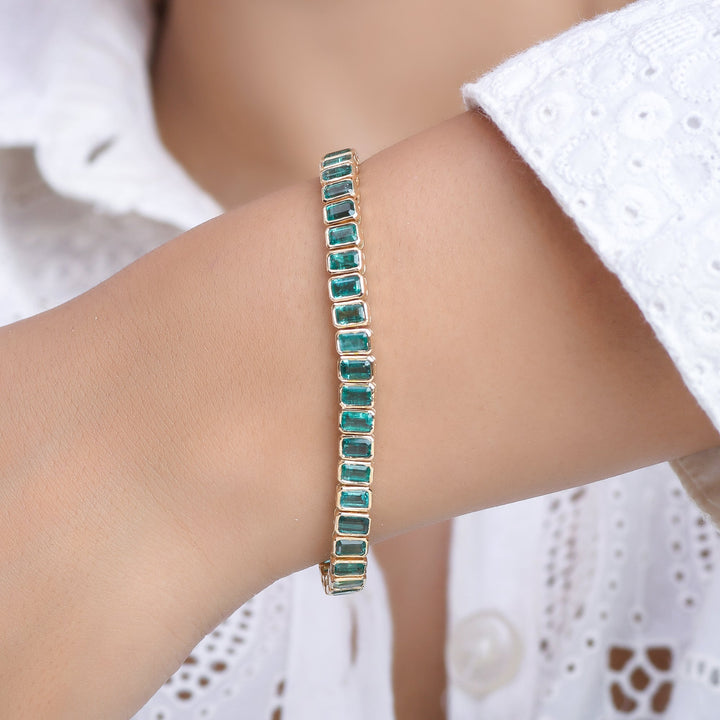 Emerald Octagon Bezel Set Bracelet (Small) - qivii