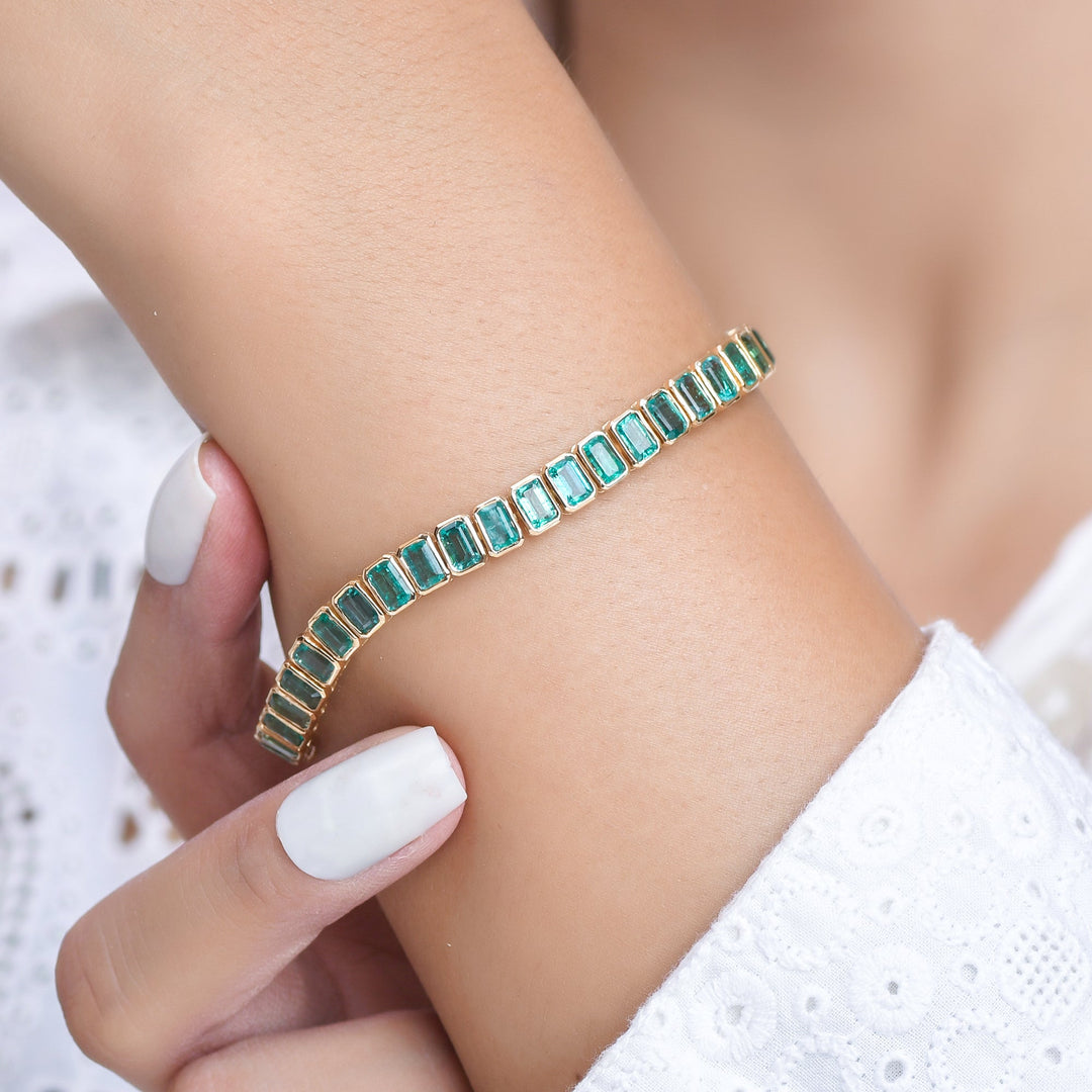 Emerald Octagon Bezel Set Bracelet (Small) - qivii