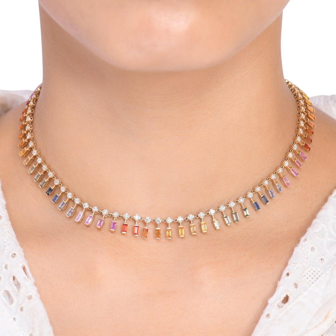 Rainbow Sapphire Dot and Dash Necklace - qivii