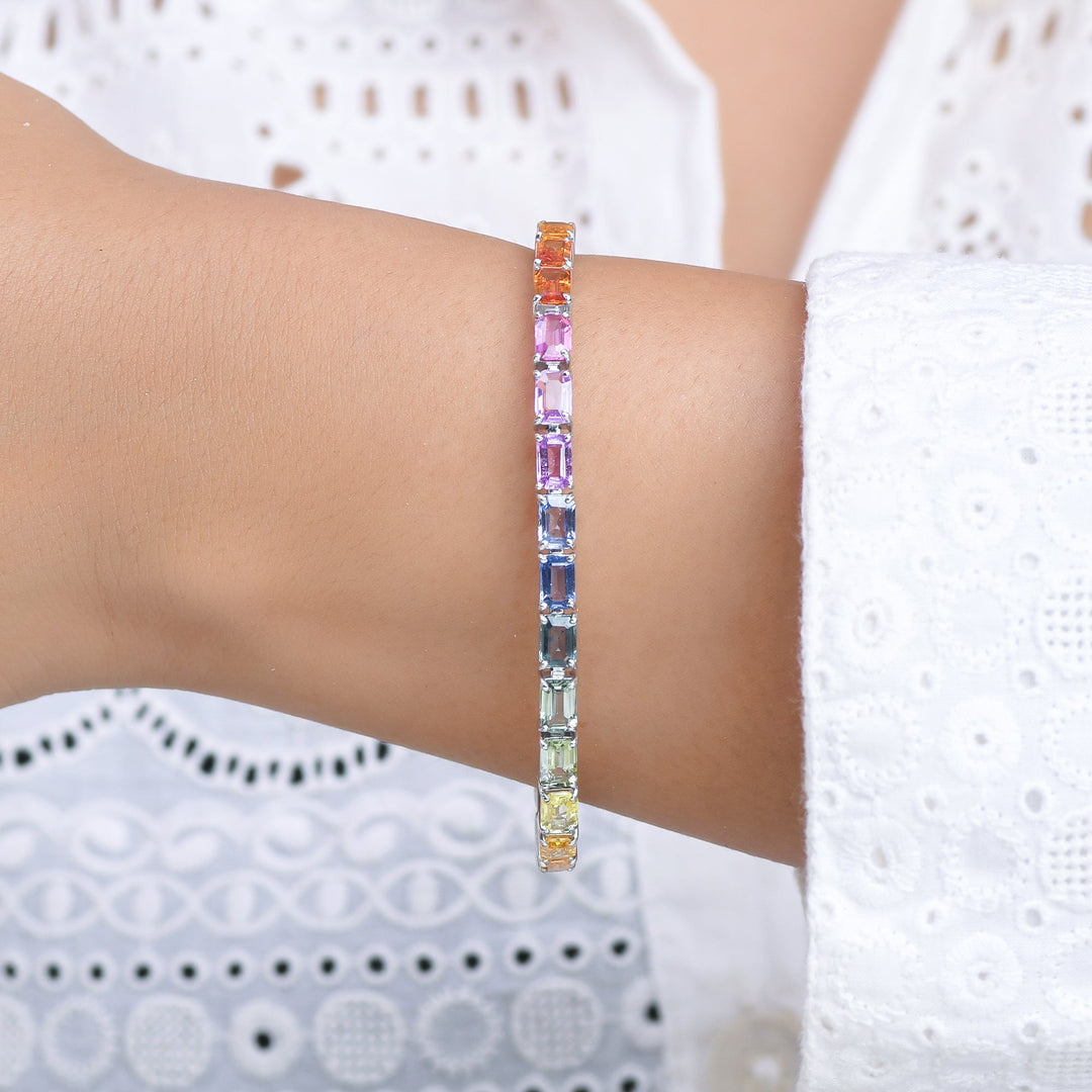 Rainbow Sapphire Big Emerald Cut Bracelet - qivii