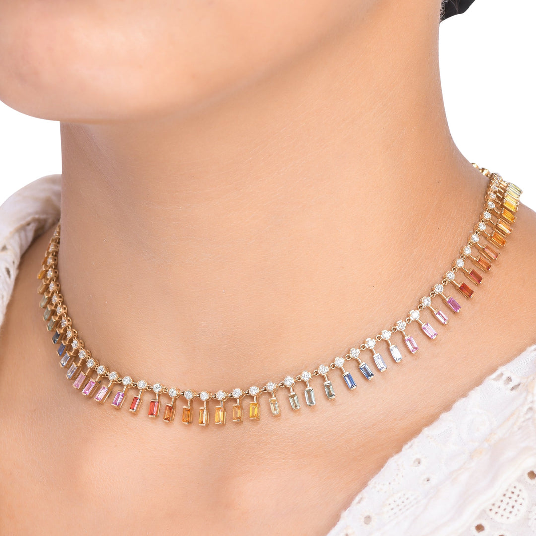 Rainbow Sapphire Dot and Dash Necklace - qivii