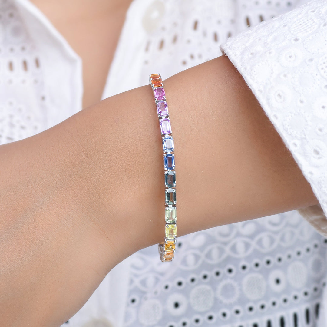 Rainbow Sapphire Big Emerald Cut Bracelet - qivii