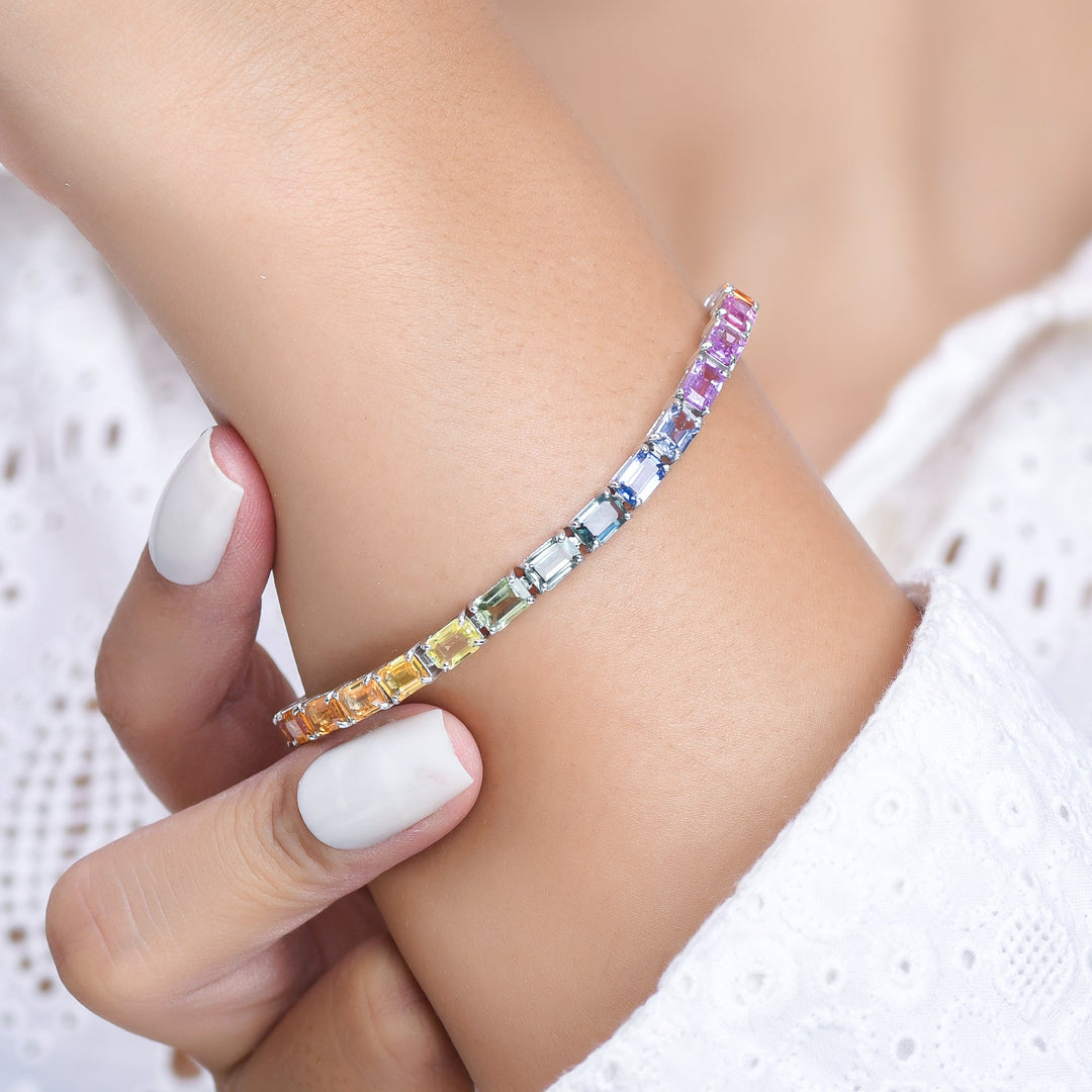 Rainbow Sapphire Big Emerald Cut Bracelet - qivii