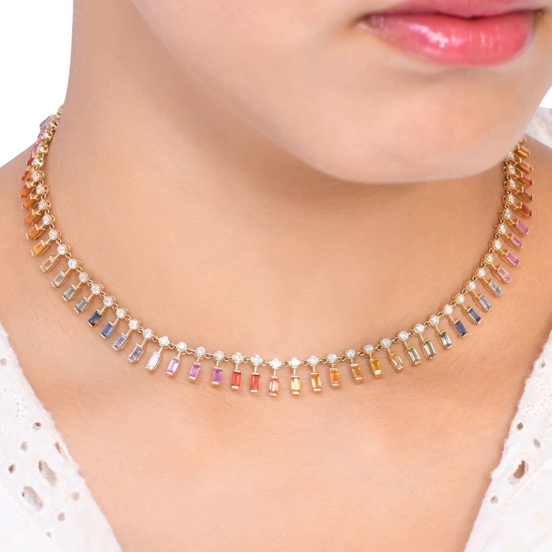 Rainbow Sapphire Dot and Dash Necklace - qivii