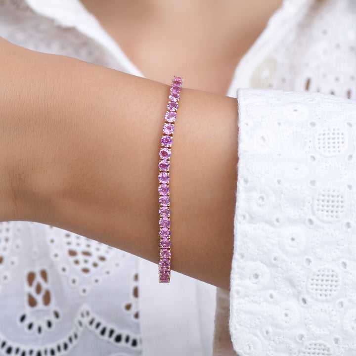 Pink Sapphire 3.50MM Round Bracelet - qivii