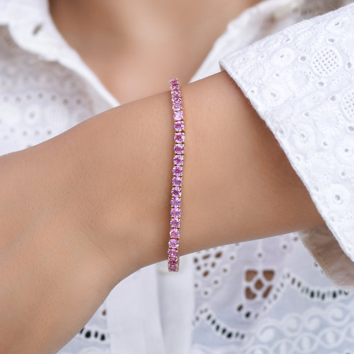 Pink Sapphire 3.50MM Round Bracelet - qivii