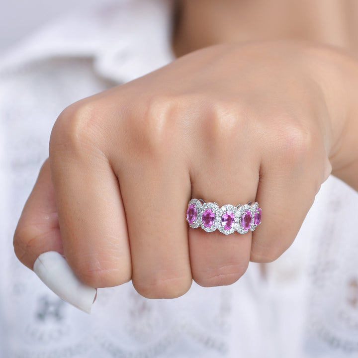 Pink Sapphire Oval Diamond Five Stone Ring - qivii