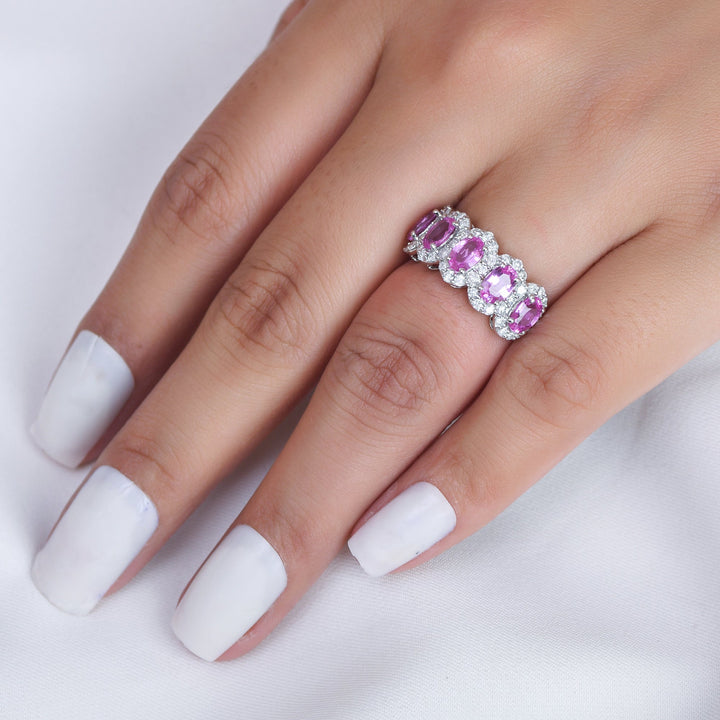 Pink Sapphire Oval Diamond Five Stone Ring - qivii