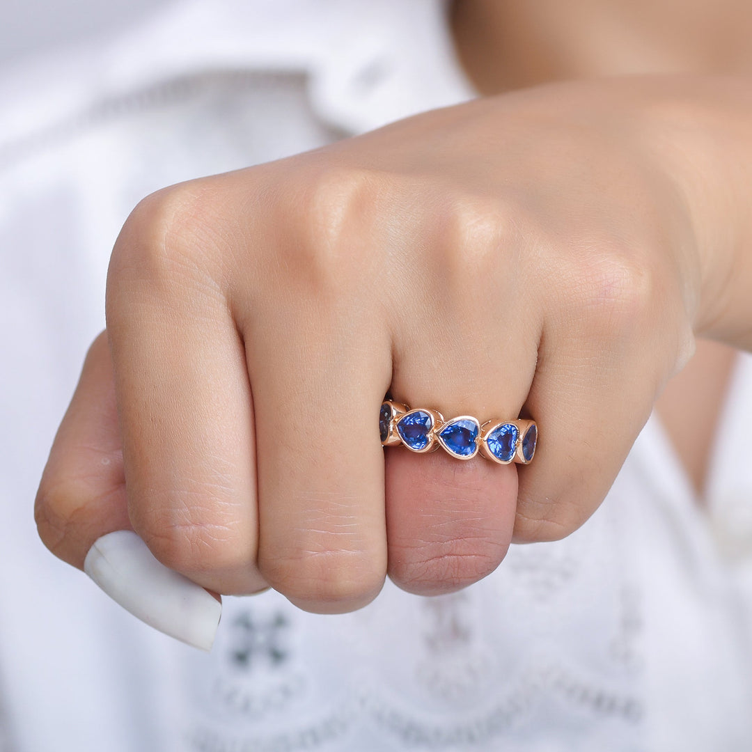 Blue Sapphire Heart Bezel Set Ring - qivii