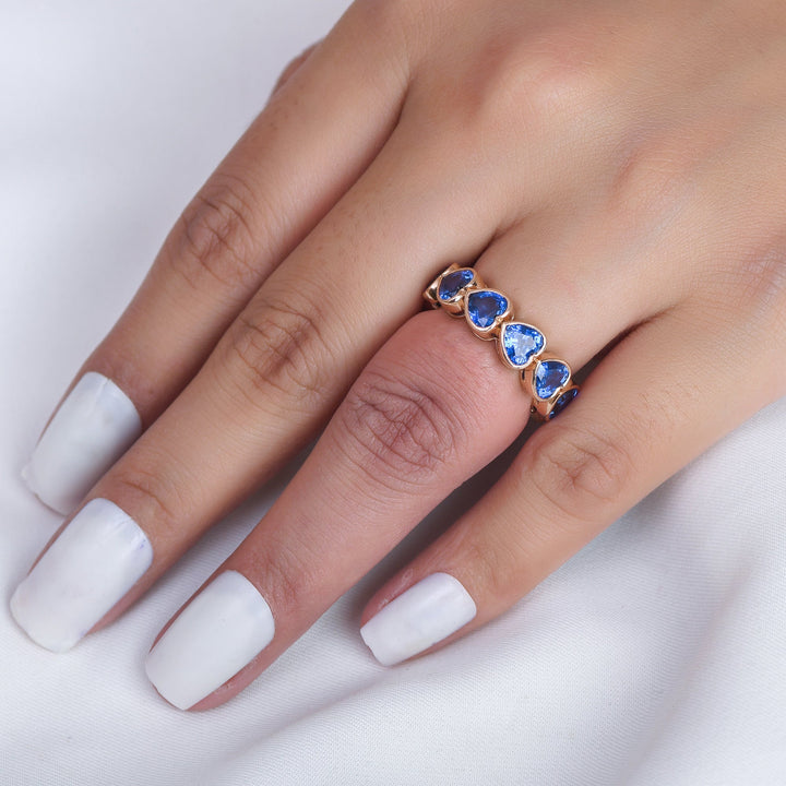 Blue Sapphire Heart Bezel Set Ring - qivii