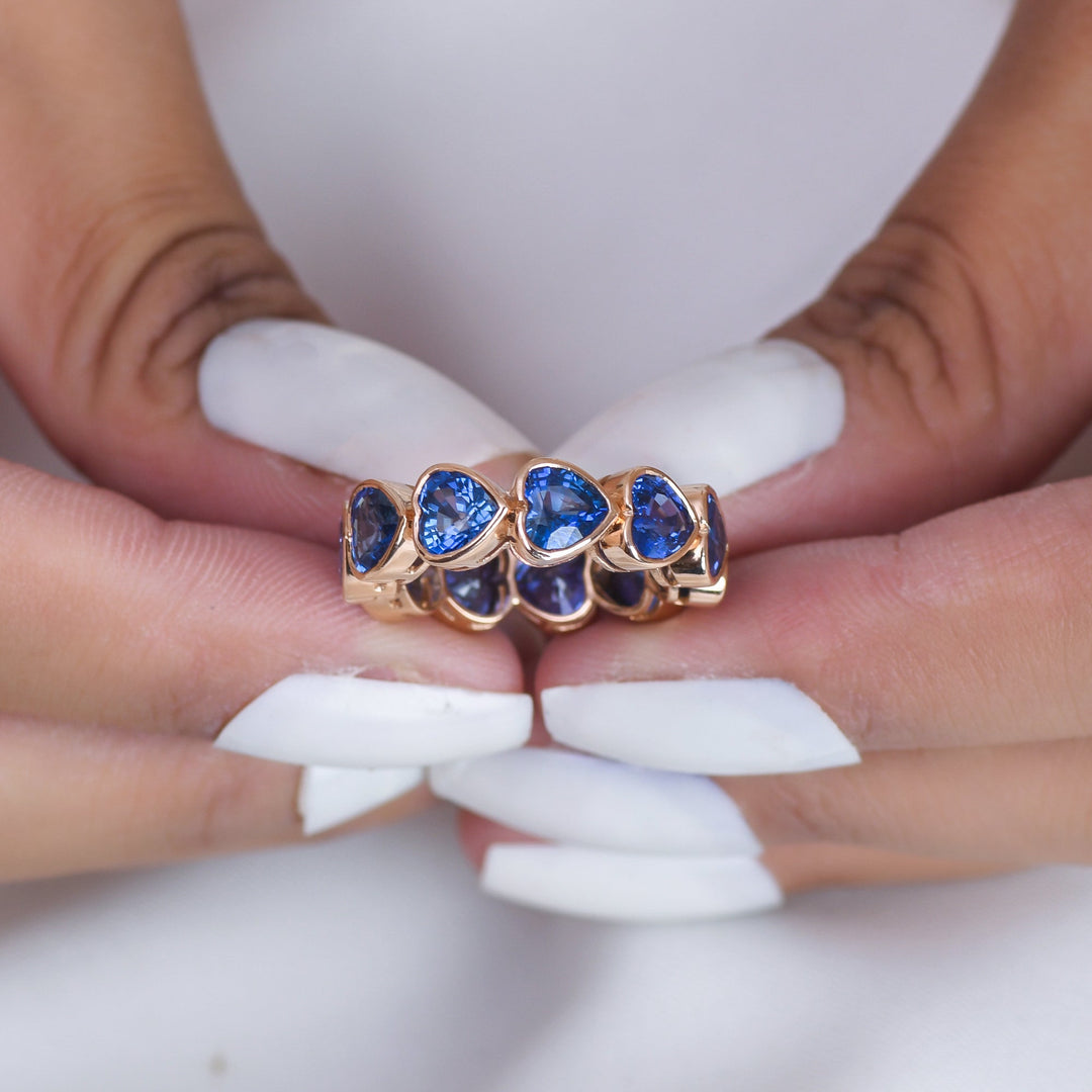 Blue Sapphire Heart Bezel Set Ring - qivii