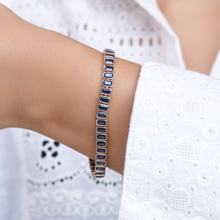 Blue Sapphire Emerald Cut Bezel Set Tennis Bracelet - qivii