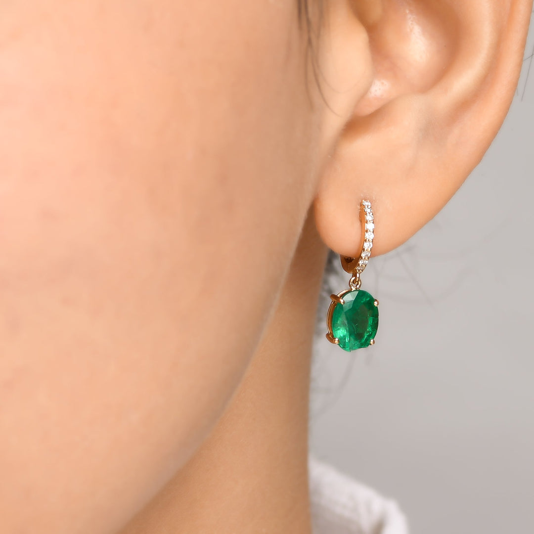 Emerald Oval Diamond Earrings - qivii