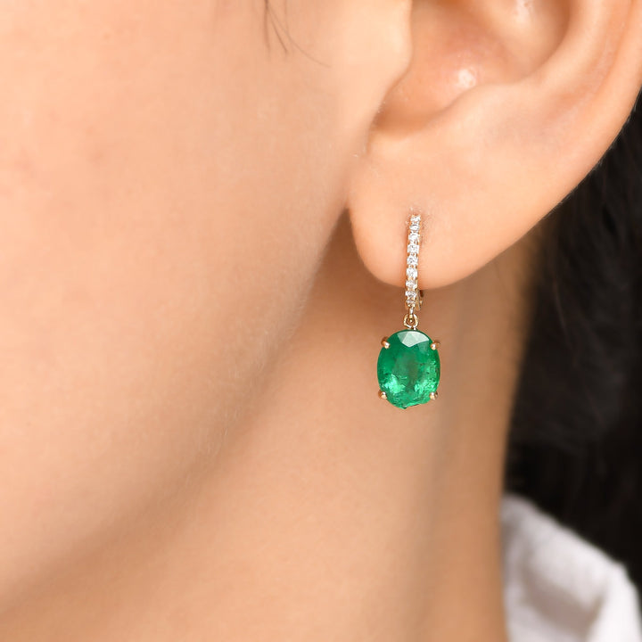 Emerald Oval Diamond Earrings - qivii
