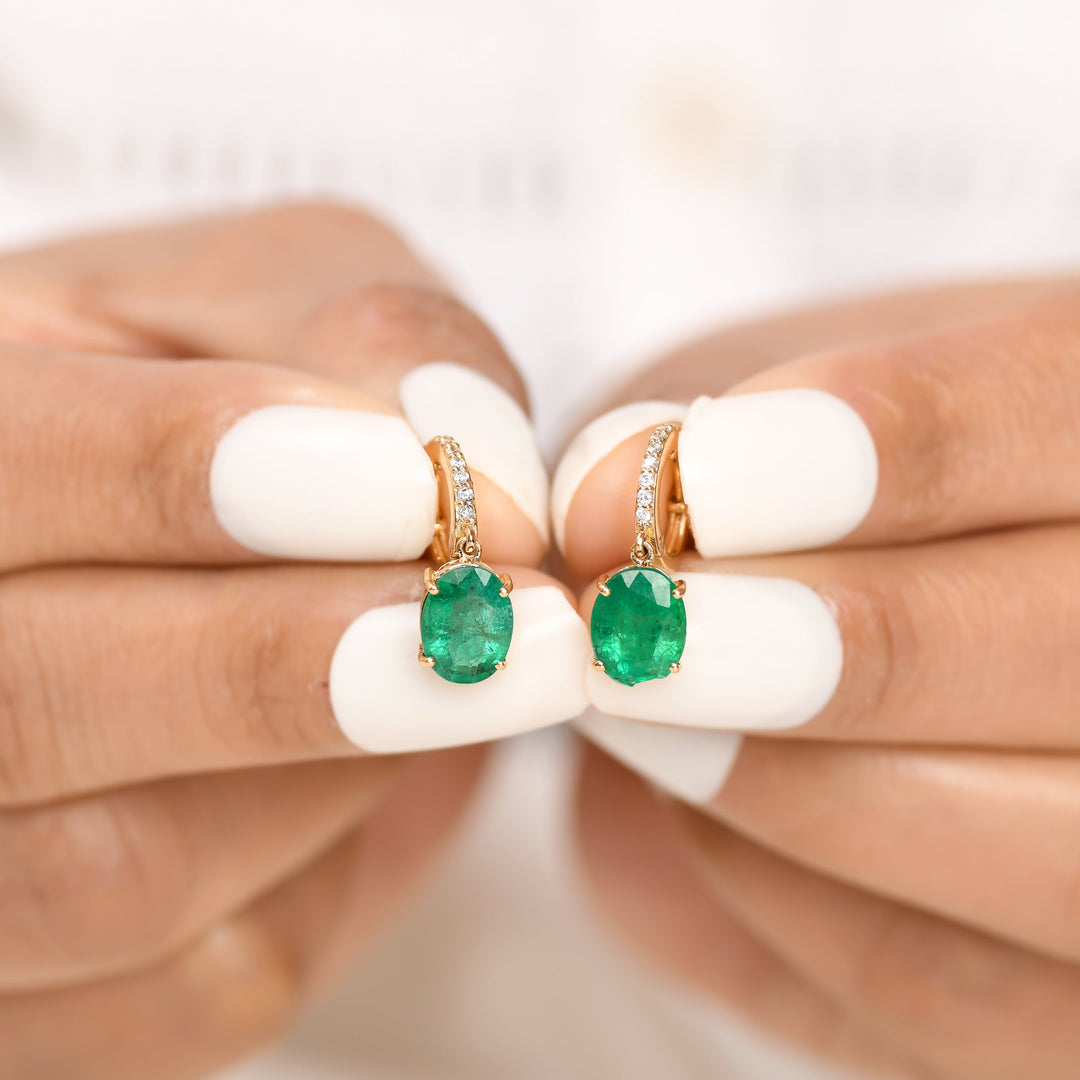 Emerald Oval Diamond Earrings - qivii