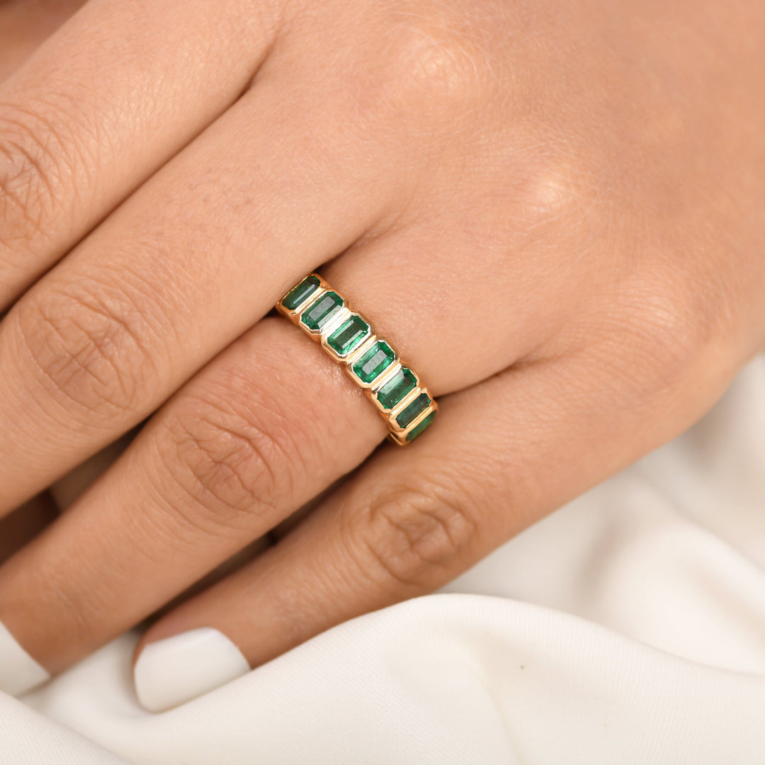 Emerald Bezel Set Emerald Cut Ring - qivii