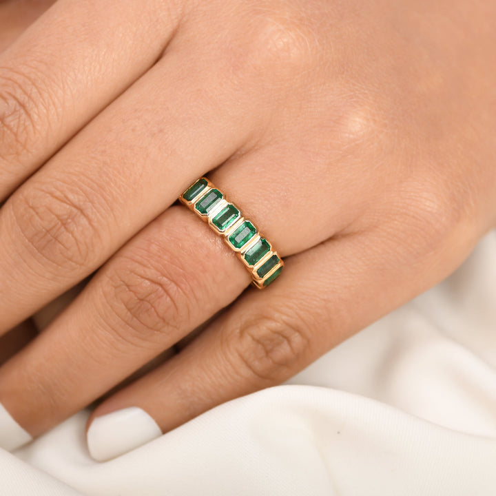 Emerald Bezel Set Emerald Cut Ring - qivii
