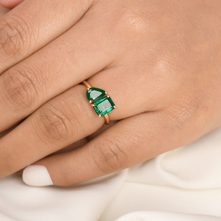 Emerald Two Stone Ring - qivii