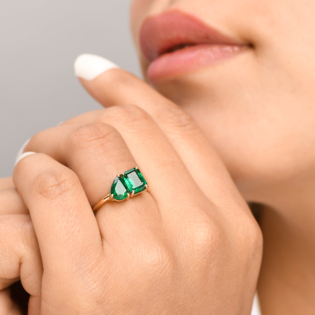 Emerald Two Stone Ring - qivii