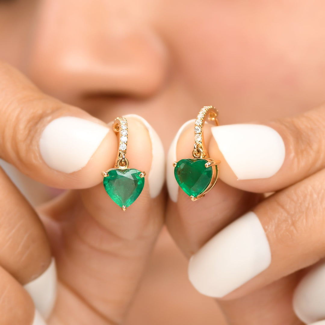 Emerald Heart Dangle Earrings - qivii