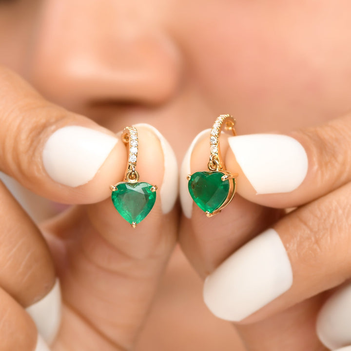Emerald Heart Dangle Earrings - qivii