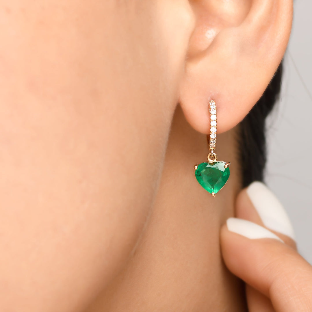 Emerald Heart Dangle Earrings - qivii