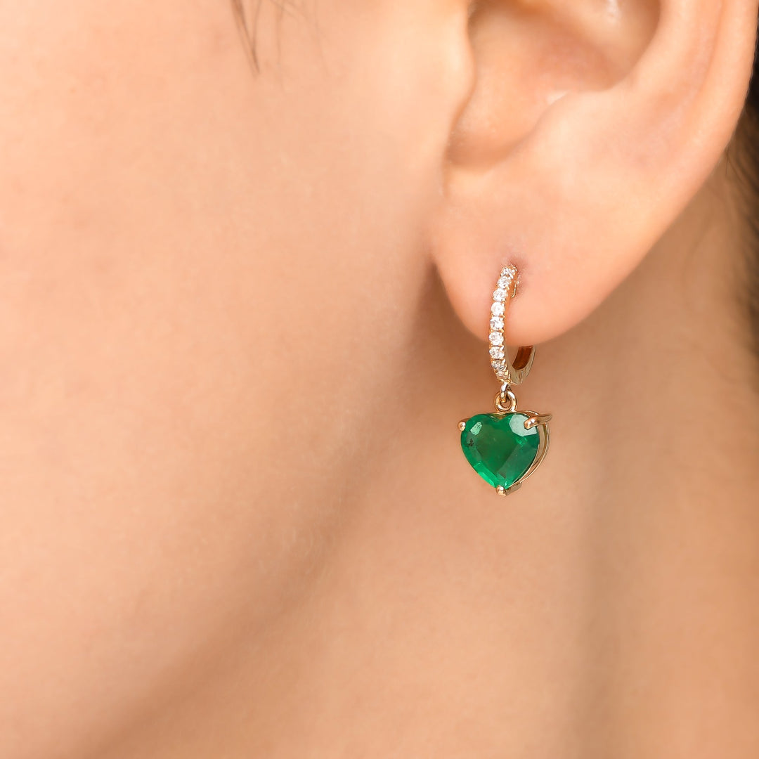Emerald Heart Dangle Earrings - qivii