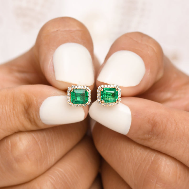 Emerald Octagon Diamond Studs - qivii