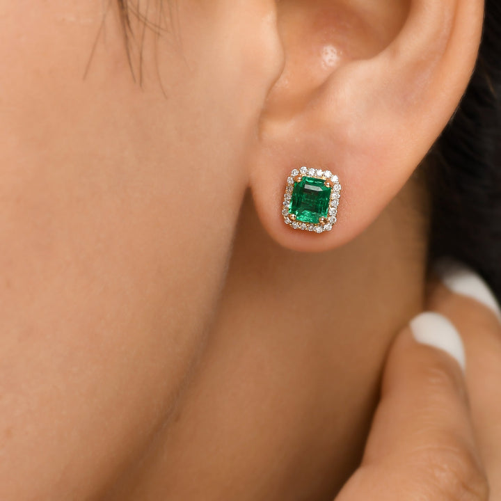 Emerald Octagon Diamond Studs - qivii